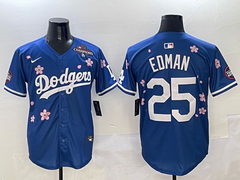 Men Los Angeles Dodgers #25 Edman Blue Sakura Edition 2025 Nike MLB Jersey style 5->los angeles dodgers->MLB Jersey